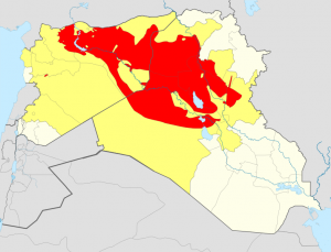 I territori controllati dall'ISIS, in rosso (Giugno 2014)